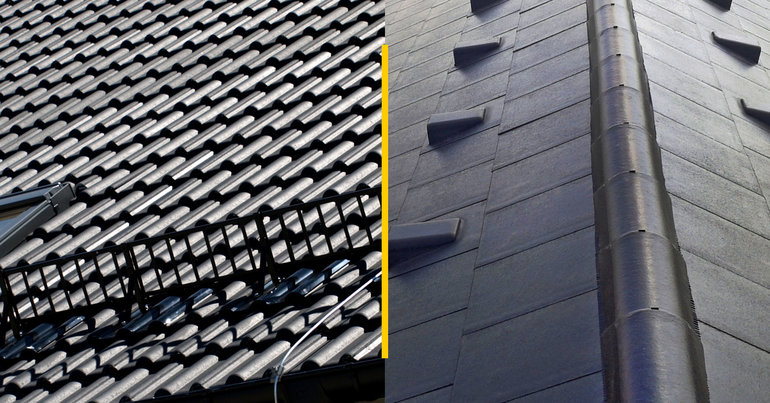 střecha v černé barvě střešní krytiny typu Rota, Beta 